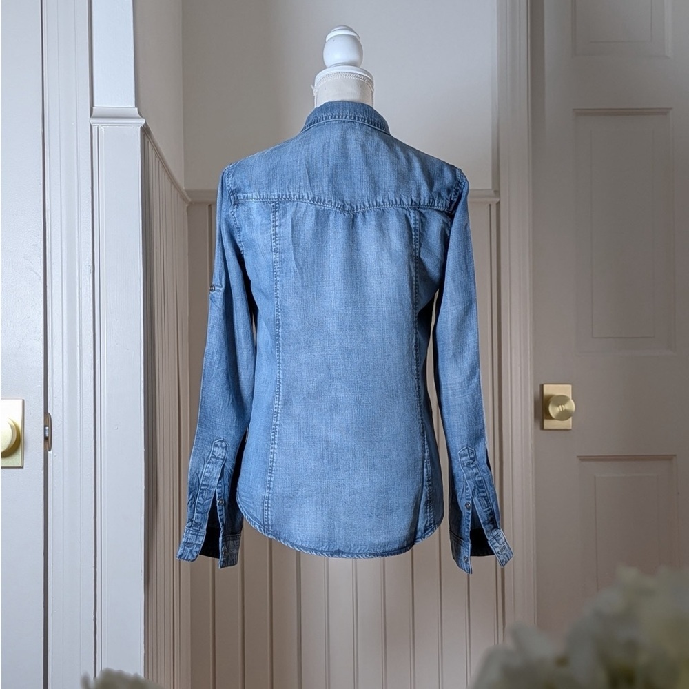 Anthropologie Cloth & Stone Chambray Denim Button Down Shirt XS Tencel - Picture 2 of 6